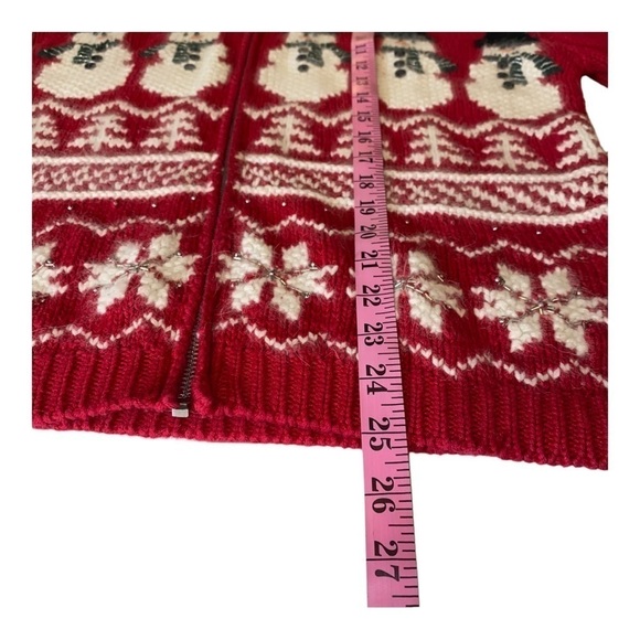 Vintage Croft & Barrow Hand Knit Zip Front Snowmen Holiday Red Cardigan Sz S - Picture 8 of 11